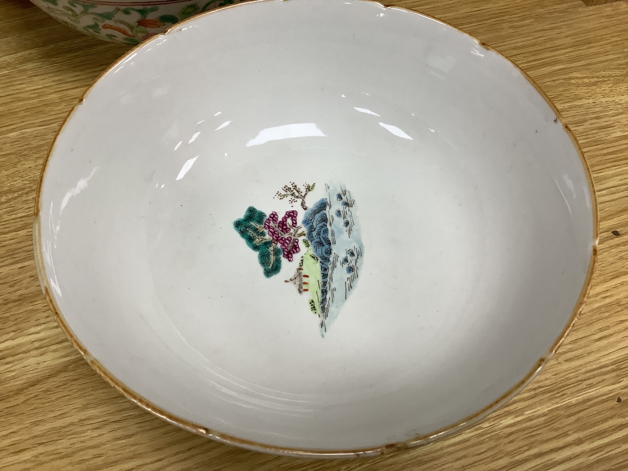 Two Chinese famille rose enamelled porcelain bowls, diameter 23cm